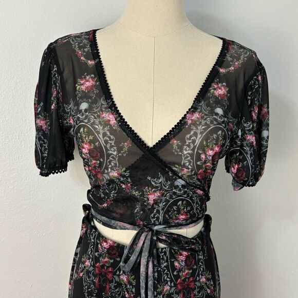 Widow Black Dark Floral Mesh Pant Set XL Whimsigoth Dark Romance Feminine Witchy - Picture 14 of 15